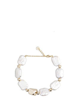 Vintage Stil İnci 18 Ayar Sarı Altın Kaplama Gümüş Kadın Bileklik