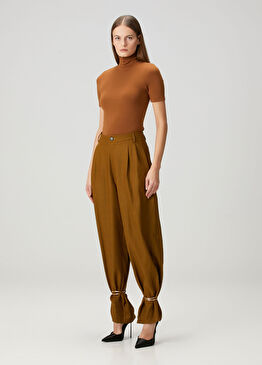 Tütün Wide Leg Yün Pantolon