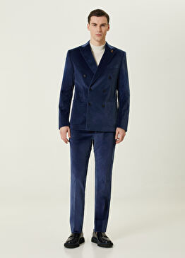 Mavi Kruvaze Kadife Takım Elbise