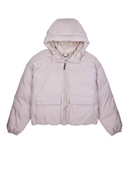 Kapüşonlu Bej Kadın Şişme Mont