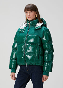 Yeşil Kapüşonlu Puffer Mont
