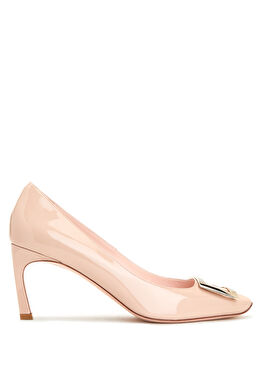 Bej Deri Topuklu Ayakkabı