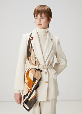 Ekru Fitilli Kruvaze Blazer