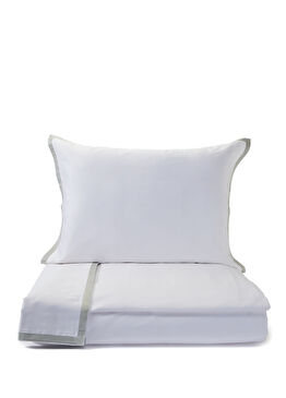 Hellen Beyaz Gri Pamuk Saten Nevresim Takımı