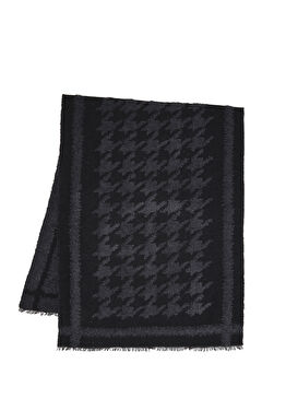 Koyu Gri Kazayağı Desenli Erkek Atkı