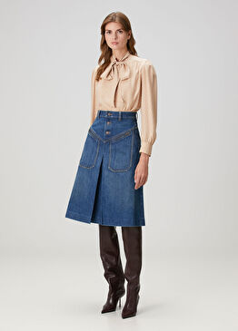 Mavi Midi Denim Etek