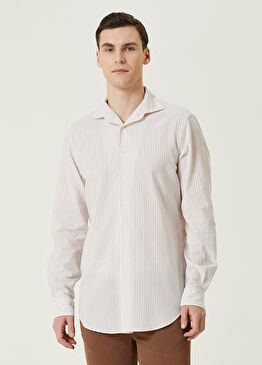 Açık Kahverengi Çizgi Desenli Gömlek