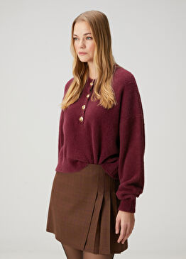 Mürdüm Gold Düğmeli Kazak