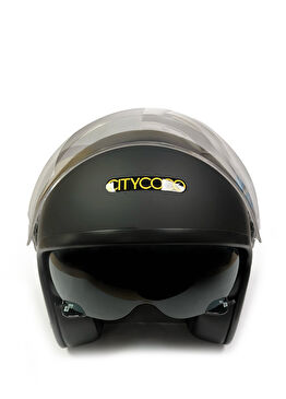 Vintage Stil Çift Vizörlü Mat Siyah Unisex Yarım Açık Motosiklet Kaskı