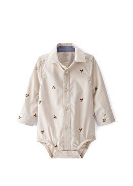 Bej Uzun Kollu Erkek Bebek Body