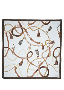 Mavi Desenli İpek Eşarp