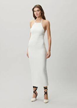 Tablier Beyaz Halter Yaka Midi Elbise