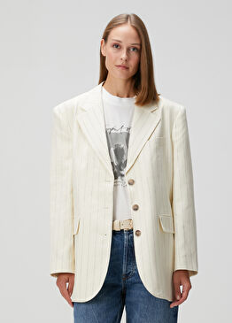 Sara Krem Çizgili Blazer