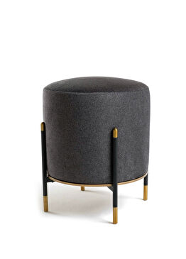 Kirit Antrasit Siyah Gold Metal Ayaklı Puf