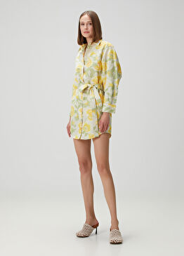 Kenzo Peonies Sarı Mini Gömlek Elbise