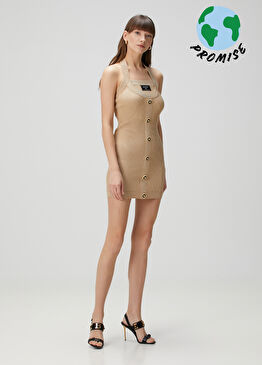 Bej Ribli Mini Triko Elbise