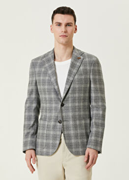 Brera Açık Gri Ekose Desenli Yün Ceket