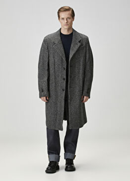 Relaxed Fit Balıksırtı Desen Jakarlı Yün Palto