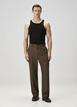 Randall Koyu Kahverengi Kazayağı Desenli Pantolon