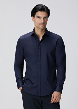 Lacivert Pamuk Saten Gömlek