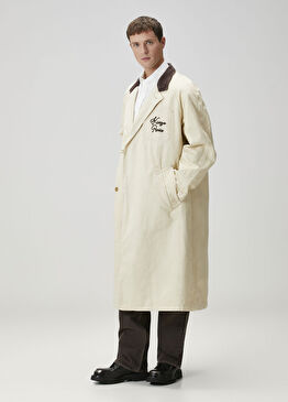 Chainstitch Krem Logo Nakışlı Palto