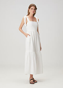 Posie Beyaz Maksi Plaj Elbisesi