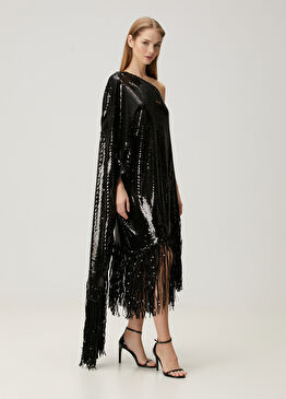 Eternity Disco Siyah İşlemeli Midi Kokteyl Elbise