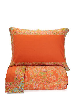 Turuncu Çiçek Desenli Yatak Örtüsü