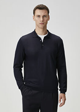Lacivert Polo Yün Triko