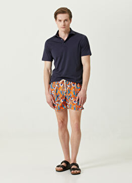 Turuncu Beli Kordonlu Etnik Desenli Mayo