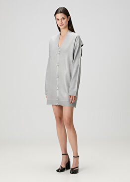 Gri Kesim Detaylı Mini Elbise