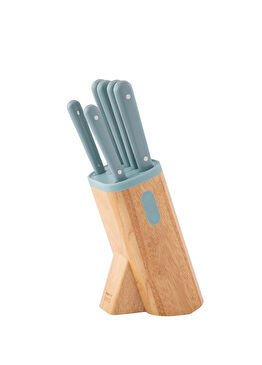 Leo Paslanmaz Çelik 7 Parça Bıçak ve Ahşap Bloğu Seti