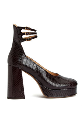 Loti Kahverengi Platform Deri Topuklu Ayakkabı