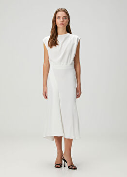 Beyaz Kesik Detaylı Saten Etek