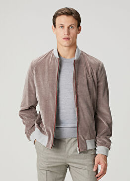 Lila Çizgi Desenli Bomber Mont