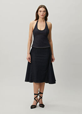 Nimes Lavoir Lacivert Denim Midi Etek