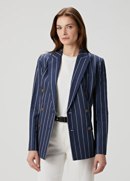 Lacivert Beyaz Çizgili Blazer
