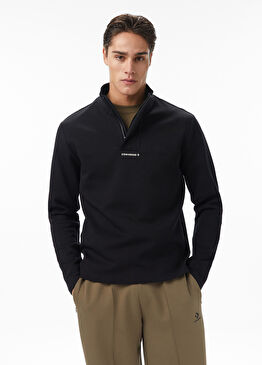 Siyah Yarım Fermuarlı Erkek Sweatshirt