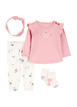 Pembe Pantolon T-Shirt Kız Bebek İkili Set