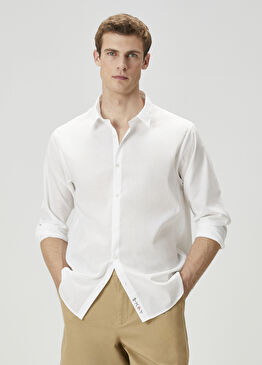 Beyaz Slogan Nakışlı Gömlek