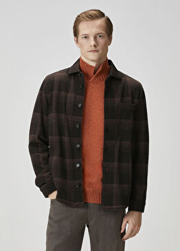 Kahverengi Ekose Desenli Yün Dış Gömlek