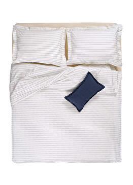 Brito Beyaz Lacivert Baskılı Pamuklu Nevresim Seti