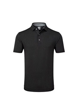 Stretch Lisle Siyah Nokta Baskılı Polo Yaka Kısa Kollu Erkek Golf T-Shirt 