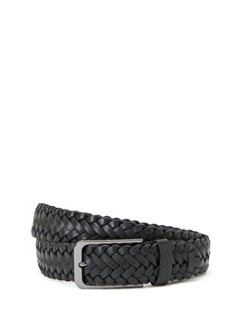 Siyah Örgü Dokulu Erkek Deri Kemer