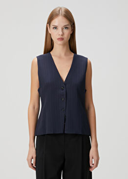 Julinia Lacivert Çizgili Yelek