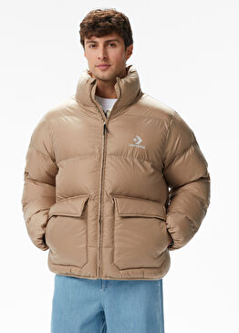 Dik Yaka Kahverengi Şişme Erkek Mont