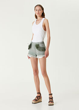 Haki Püskül Detaylı Denim Şort