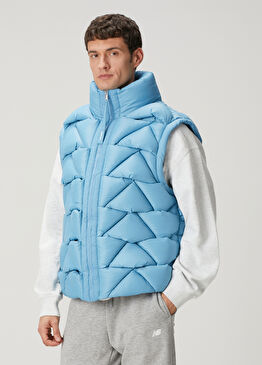 Mavi 3D Örgü Motifli Puff Yelek