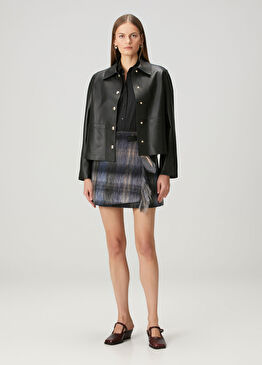 Mavi Ekoseli Mini Etek