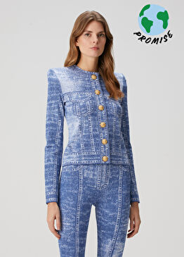 Mavi Jakarlı Denim Efektli Ceket